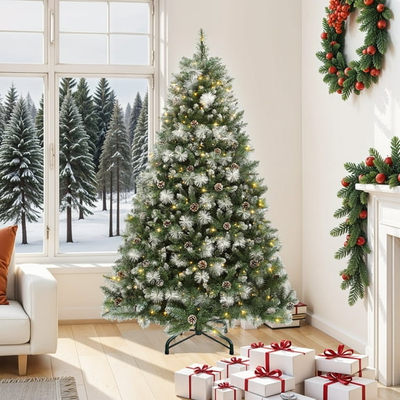 Dextrus 6 Ft Pre-lit Scotch Pine Christmas Tree with 946 Branch Tips, 250 Lights & 56 Pine Cones, Remote Control