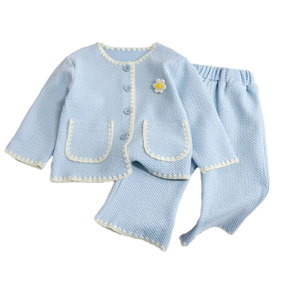 Esaierr Kids Toddler Baby Girls Spring Fall Outfit Long Sleeve Cotton Button Tops Flare Pants 2PCS Cute Clothes Set for 1-6 Years