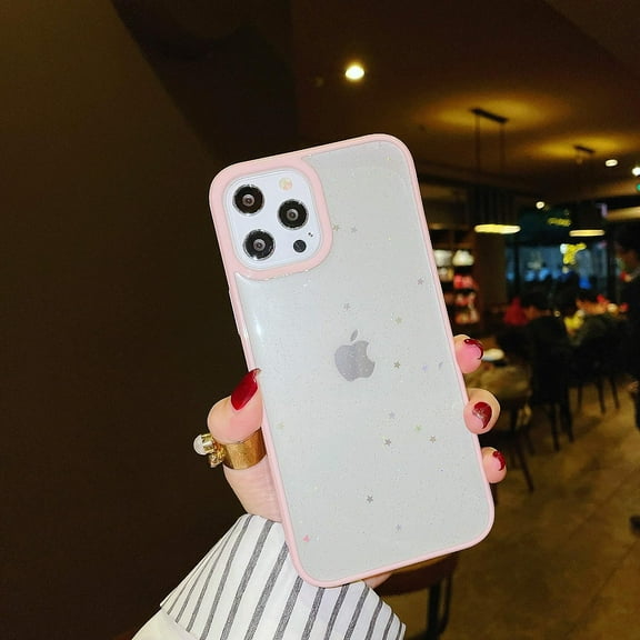 Clear Case Compatible with iPhone 12 Pro Max Case Cute Candy Color Soft Silicone TPU Gel Silicone Protective Camera Screen Protective Case Pink Glitter