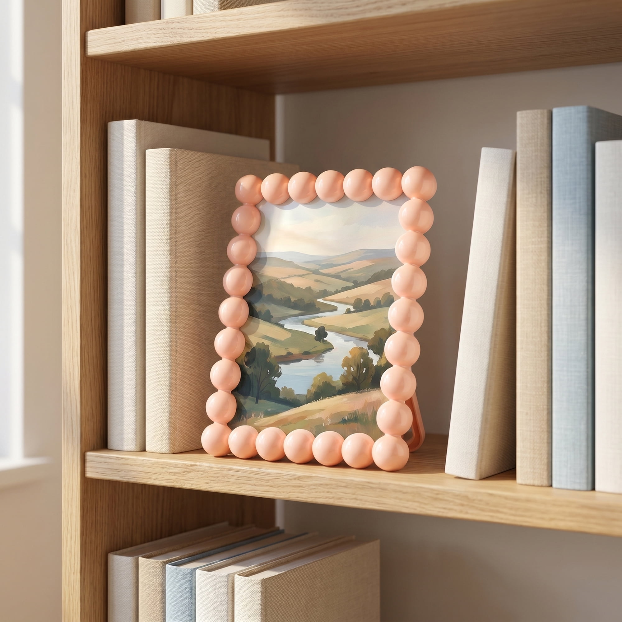 Unique Bargains Beaded Resin Picture Frame with Glass Elegant Pearl Border Pink 4" x 6"