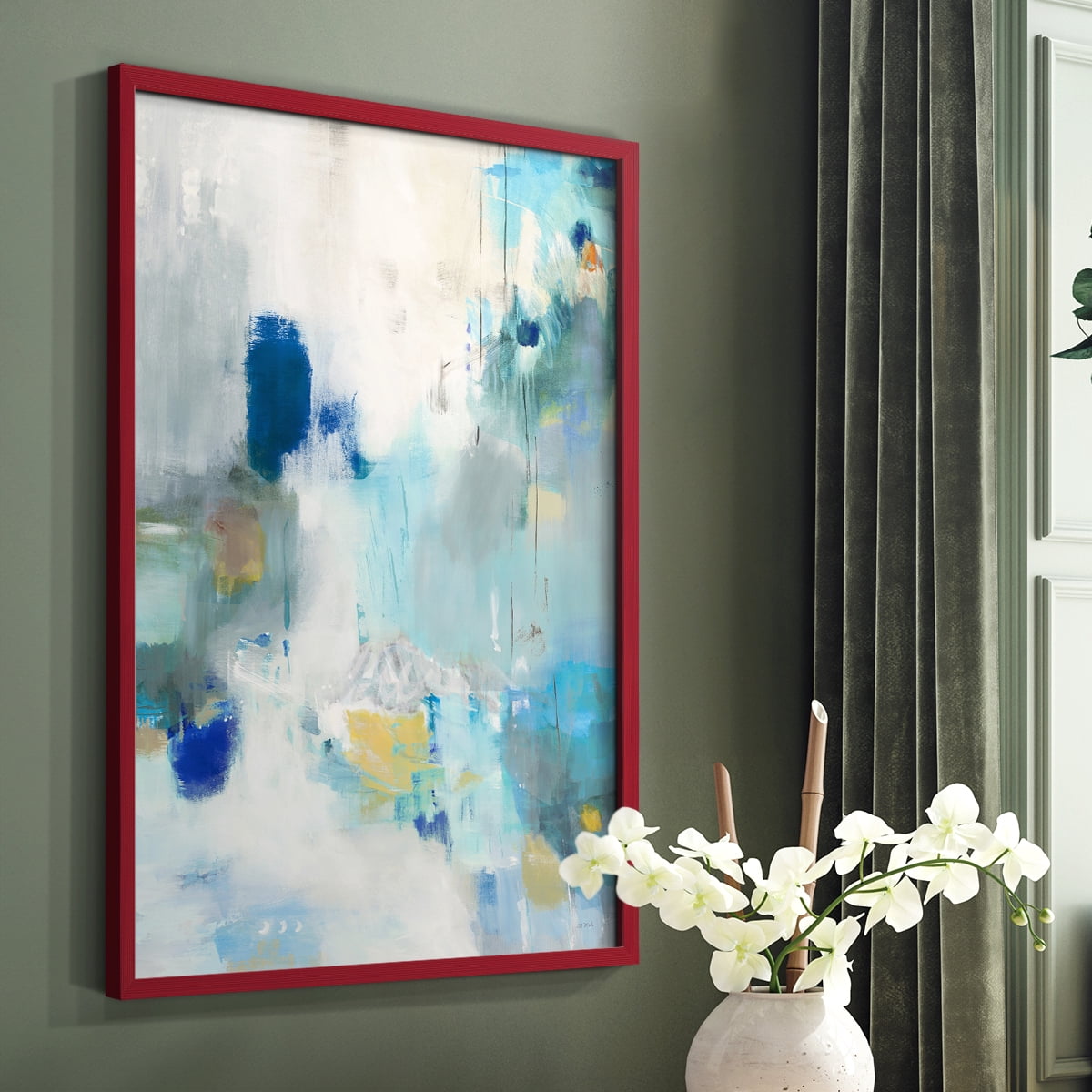 Celeste Motion II Framed Print in Red Solid Wood Framed Print No Nail Hanging