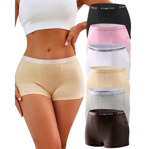 Finetoo Womens Boyshort Underwear Cotton Boxer Briefs for Ladies Full Coverage BoyShorts Panties 6 Pack