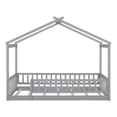 thumbnail image 4 of Twin Size House Bed Frame with Fence, Wooden Floor Bed with Doorless Design, Gray, 4 of 9
