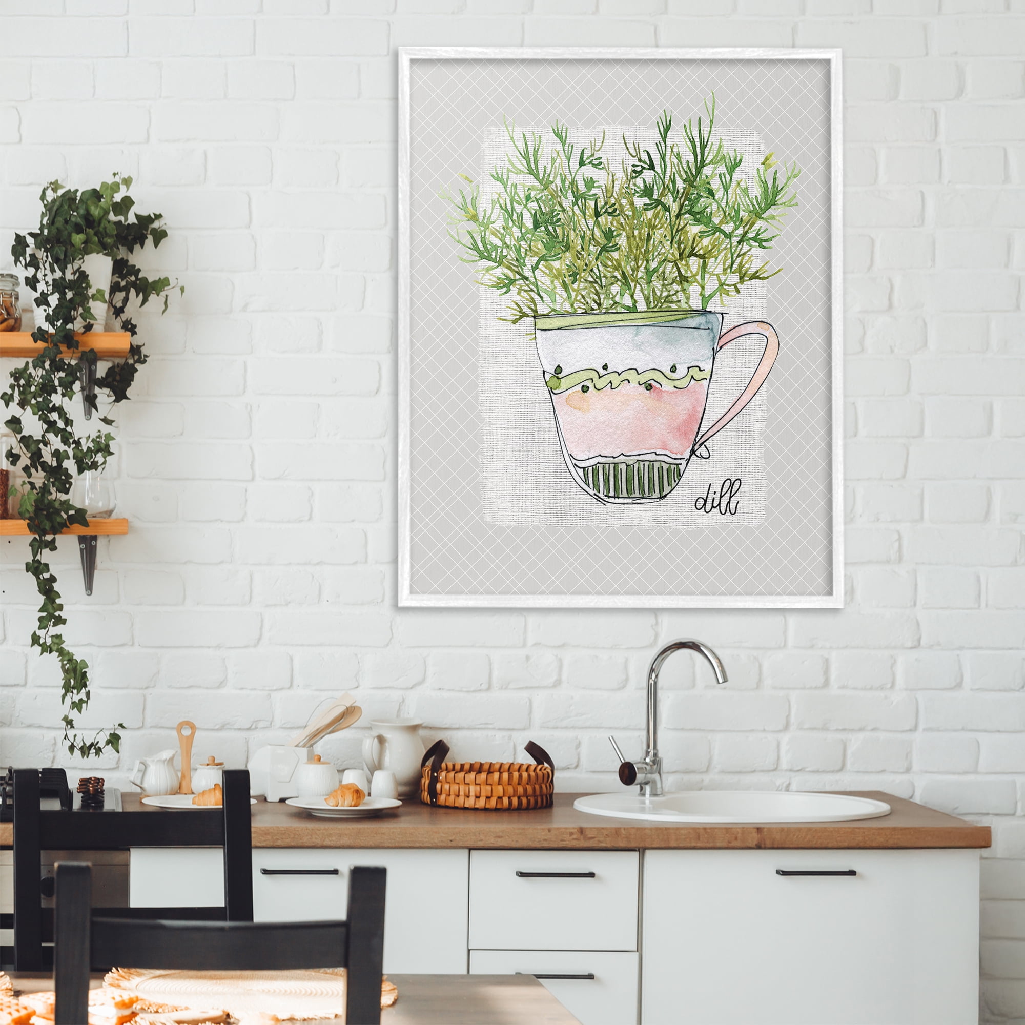Stupell Industries Dill Herb Mug White Framed Giclee Art, design by Livi Finn