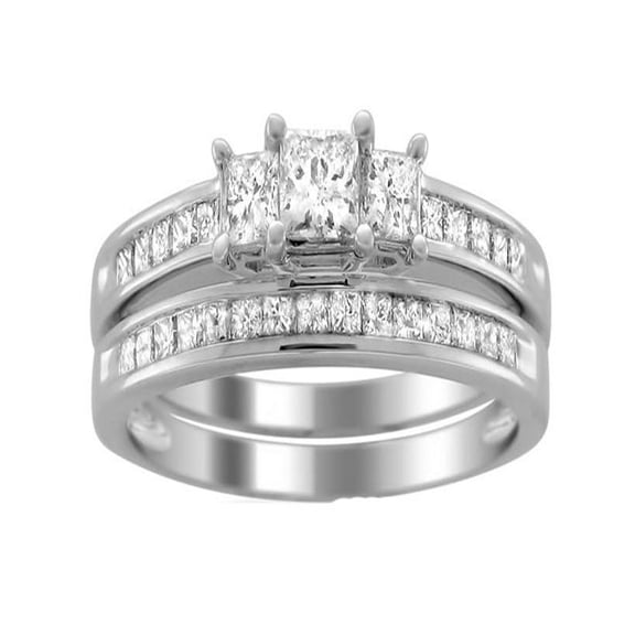 Sparkling Inexpensive Diamond Bridal Ring Set 2 Carat Princess Cut Diamond on Gold
