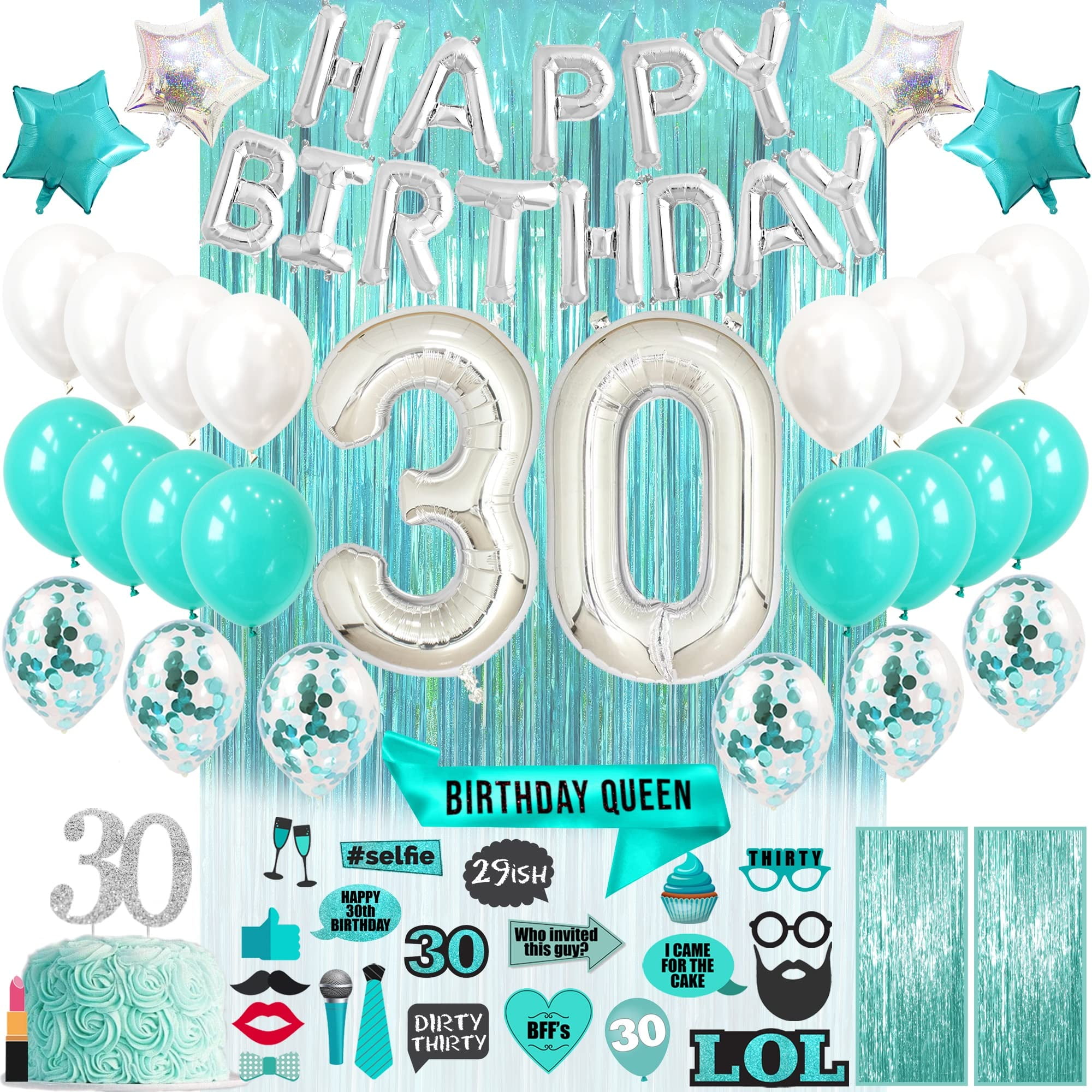 30th Birthday Party Decorations for Her Rose Gold Dirty Thirty Banner  Balloon Dirty 30 Sash Cake Topper for 30 Years Old Birthday Party Supplies