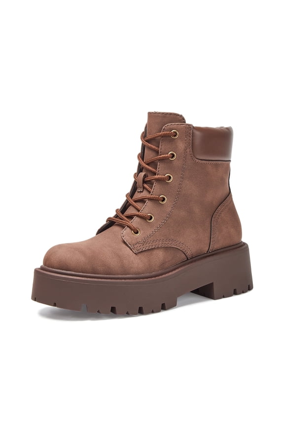 Lace-up Combat Boots Ankle Bootie for Women-Water-Resistant Side Zip Platform Lug Sole Boots