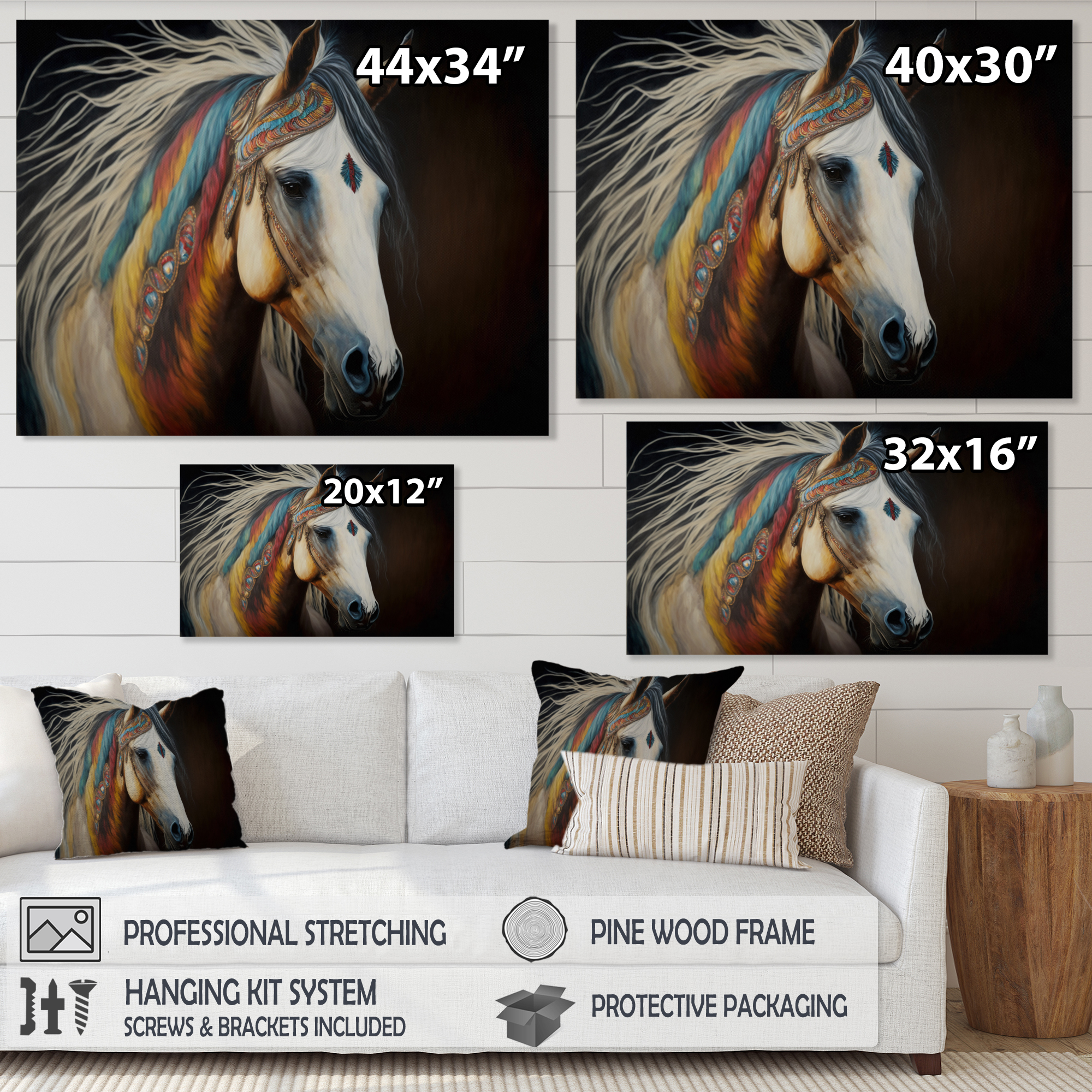 Designart Colorful Native American Horse V Canvas Wall Art