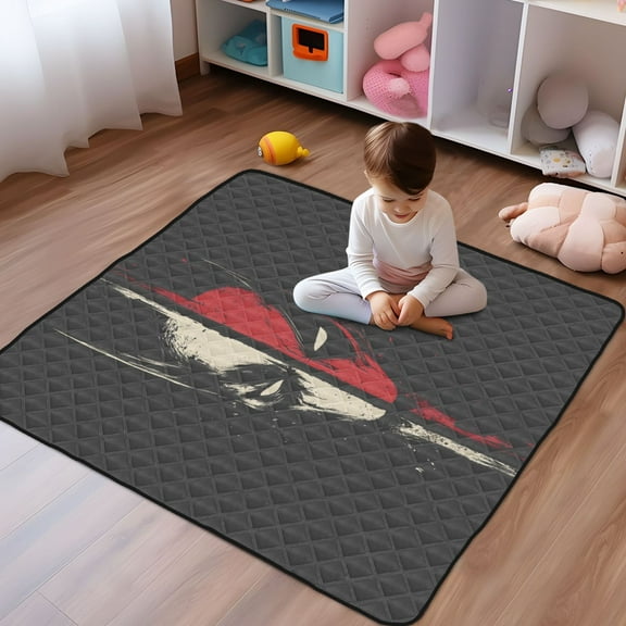 WOBOGO Red and White Mask Baby Playmats Extra Large Waterproof Rollable Activity Pads for Toddlers 50×50inch