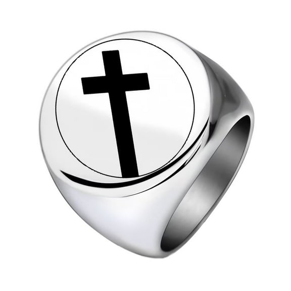 HIJONES Men's Stainless Steel 18MM Round Cross Biker Chunky Statement Ring Fashion Lucky Trend Band Silver Size 11