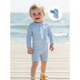 thumbnail image 4 of Loicainy Baby Toddler Boys Long Sleeve Swimwear 3 6 12 18 24 Months Summer Striped Prints Zipper Rash Guard Swimsuit and Hat Beachwear Bathing Suit, 4 of 9