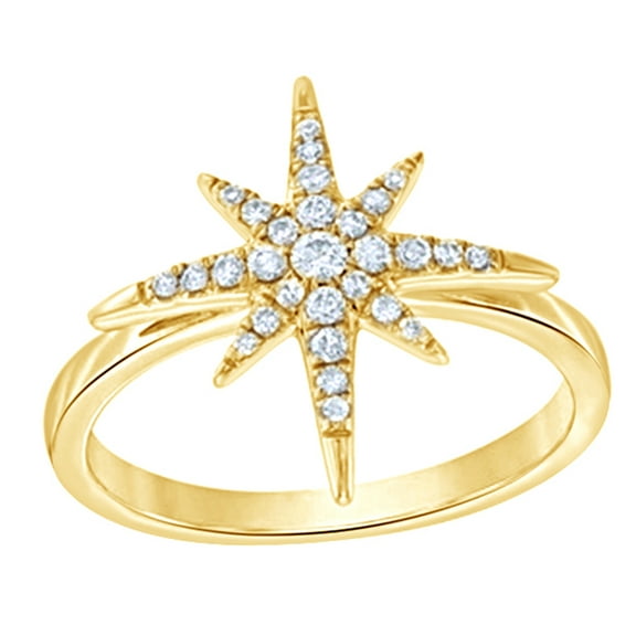 Round Cut White Natural Diamond Star Ring in 10k Yellow Gold (0.2 Cttw)