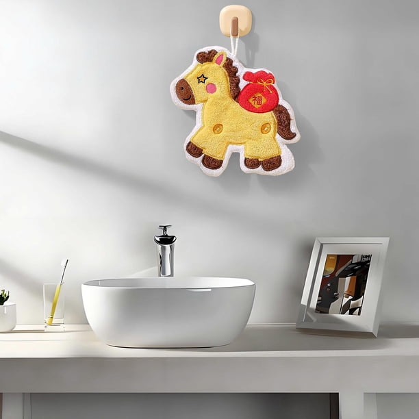 Uuiauoio Cartoon Cute Pony Hand Towel Home Kitchen Wipes Thickened Hanging Absorbent Towels for Bathroom Cartoon Home Decor