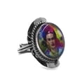 thumbnail image 2 of Frida Kahlo Graphic Round Silver Metal Rope Edge Adjustable Ring - Womens Fashion Handmade Jewelry Boho Accessories, 2 of 3