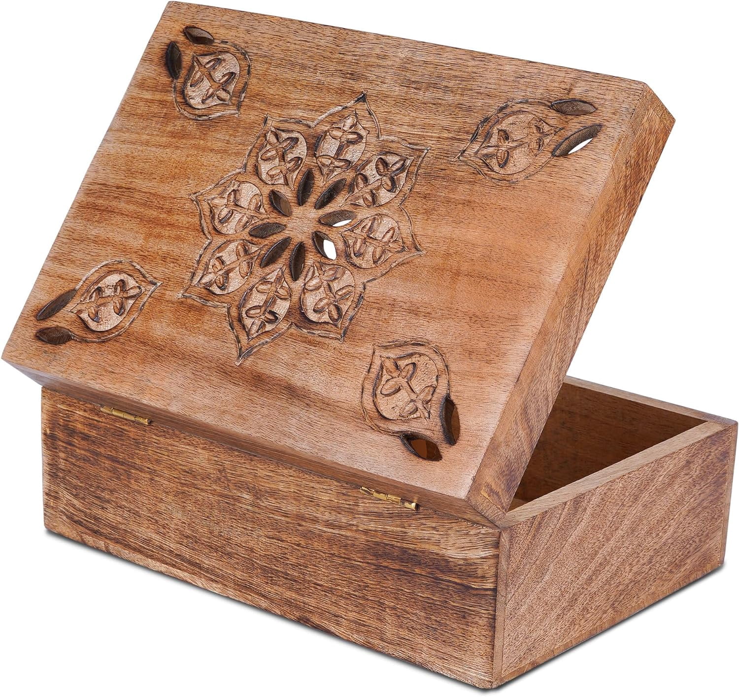 Mela Artisan Handmade Mango Wood Keepsake Box, Memory Keepsake Box, Medium Burnt, 7.5” x 4.5” x 3”