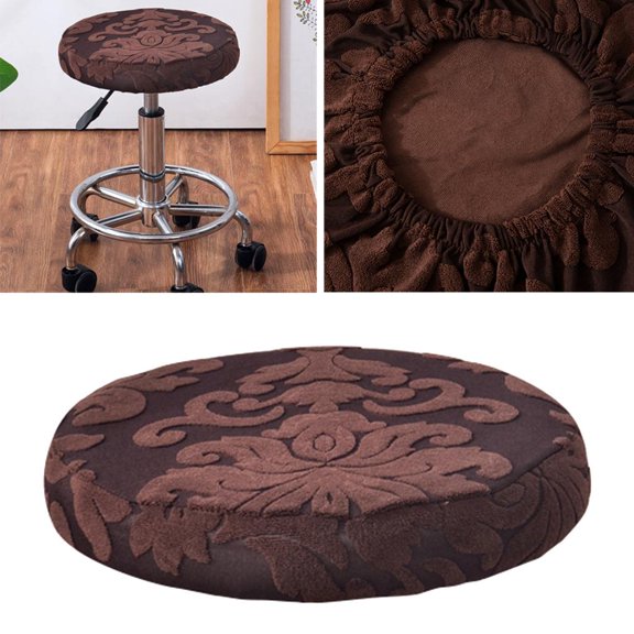Bar Stool Covers Elastic Bar Round Chair Covers Washable Stool Cushion Slipcover for Home Use, 11-14 Inch Dia Stool Brownness