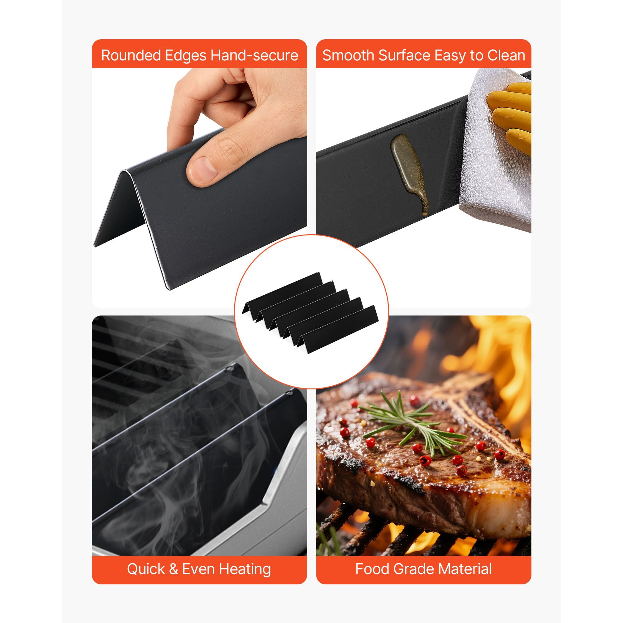 5-Pack Heavy-Duty Flavorizer Bars, Black Porcelain Enameled Steel, Compatible with Weber Spirit 300 & Spirit II 300 Series Gas Grills (2013+), Heat Distribution & Smoky Flavor
