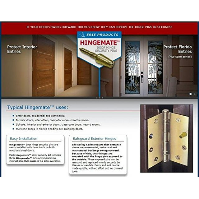 HINGEMATEâ„¢ DOOR SECURITY PINS, 3 PACK KIT