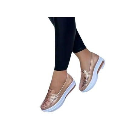 

Lacyhop Lady Holiday Lightweight Slip On Shoes Ladies All Seasons Cozy Closed Toe Loafers Breathable Low Top Wedges Champagne 9