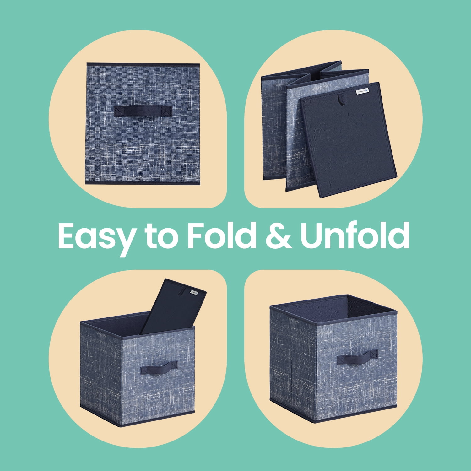 LEDREM 10.2" Storage Cubes Organizer - 6-Pack Foldable Fabric Bins with Double Handles, helves Organizer for Clothes, Toys, Misty Blue