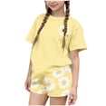 thumbnail image 2 of Amidoa Girls 2 Piece Outfits Summer Clothes Floral Print Cute Short Sleeve T-Shirt and Shorts Casual Kids Clothing Sets,Yellow Size 7, 2 of 6