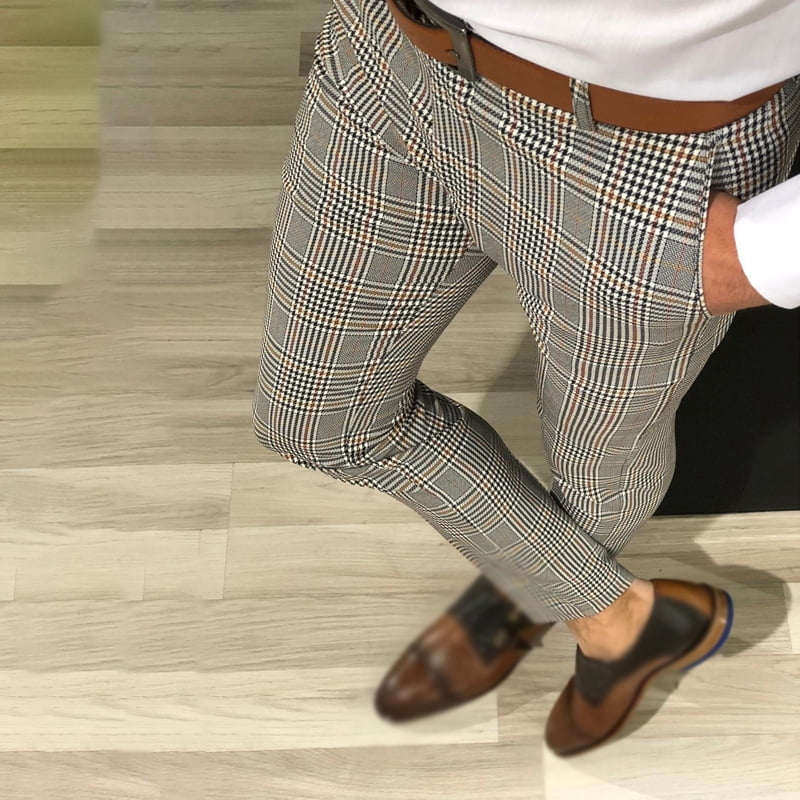 plaid print trousers