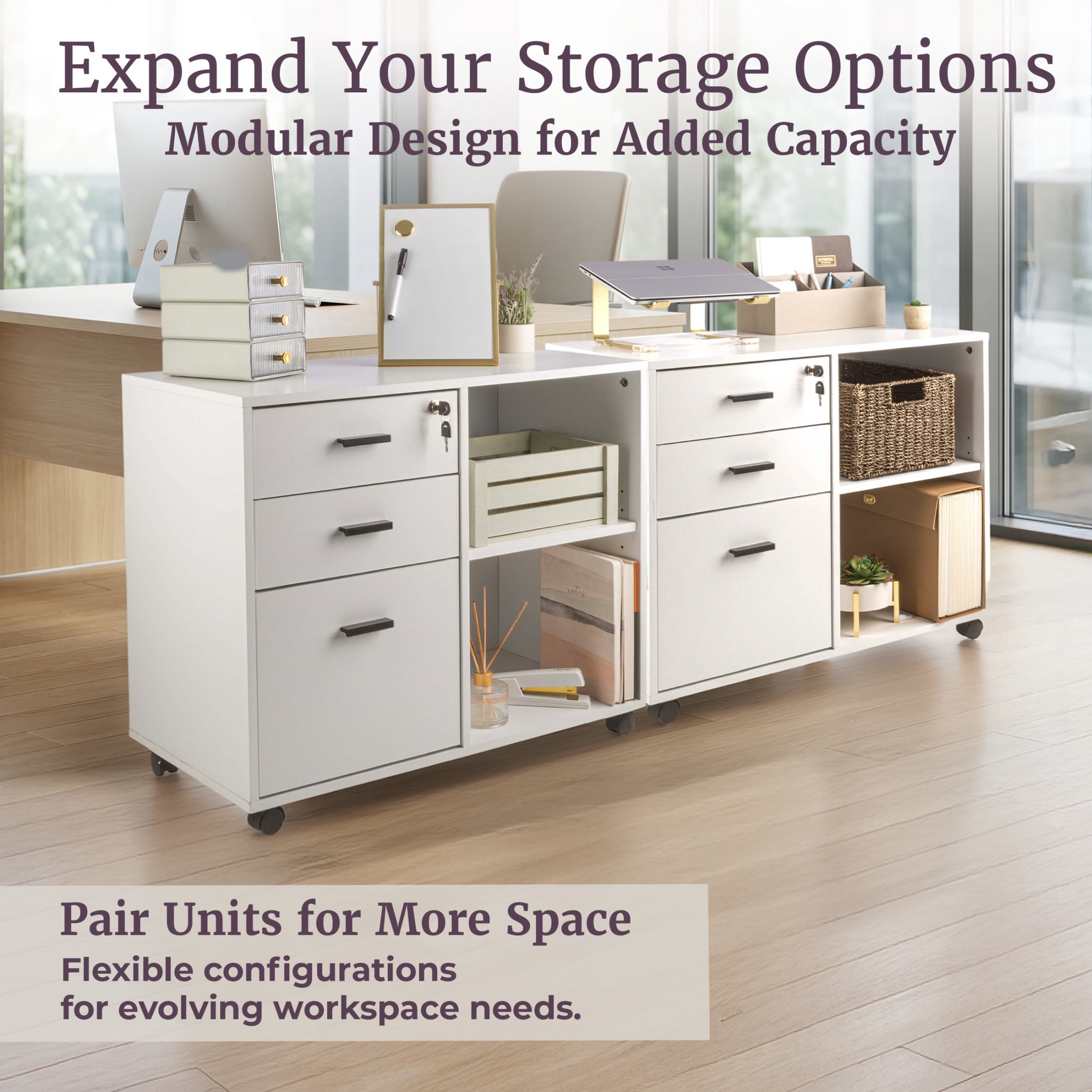 Lavish Home 3 Drawer File Cabinet with 3 Storage Drawers and Adjustable Shelf (White)