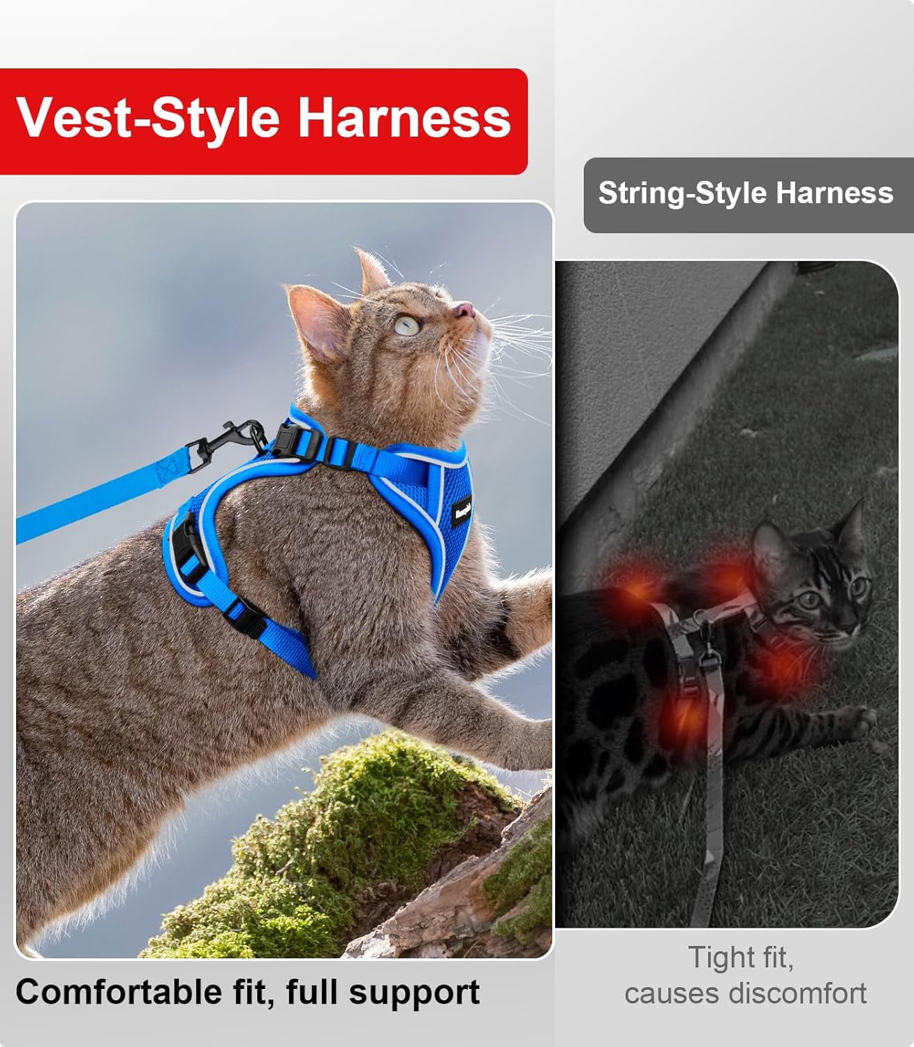Cat Harness and Leash for Walking Escape Proof Soft Adjustable Cat Leash Breathable Comfortable Vest Easy to Wear Kitten Harness for Outdoor Travel (Blue, XS (4-6lb))