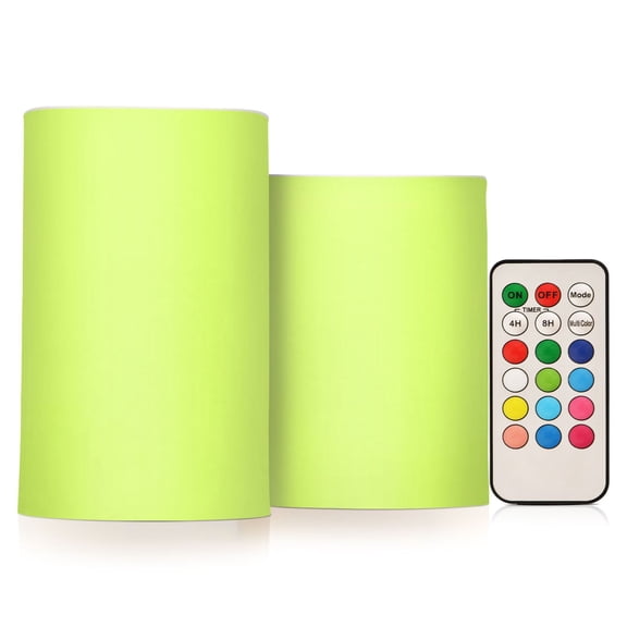 Lime Geen Flickering Flameless Candles Battery Operated with Remote Timer LED Pillar Candles Set of 2