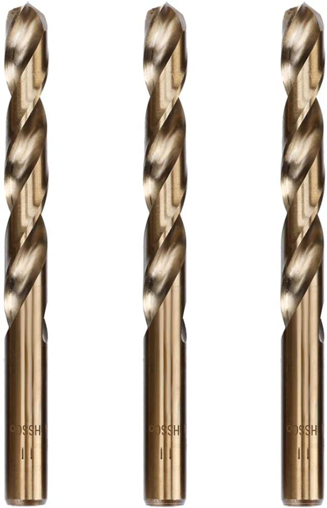 5% Cobalt M35 Grade HSS-CO Suitable for Stainless Steel Cast Iron Hymnorq 11mm Metric Twist Drill Bit Set of 3pcs Extremely Heat Resistant Jobber Length Fully Ground Straight Shank