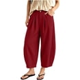 thumbnail image 2 of Xdegoge Womens Wide Leg Lounge Pants Casual Loose Fit Pleated Trousers with Pockets High Waisted Elastic Flowy Beach Yoga Pants for Summer Vacation, 2 of 7