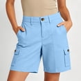 thumbnail image 2 of Womens Solid Color Bermuda Cargo Shorts Women Elastic High Waist Pockets Shorts Summer Casual Sport Blue L(L), 2 of 9