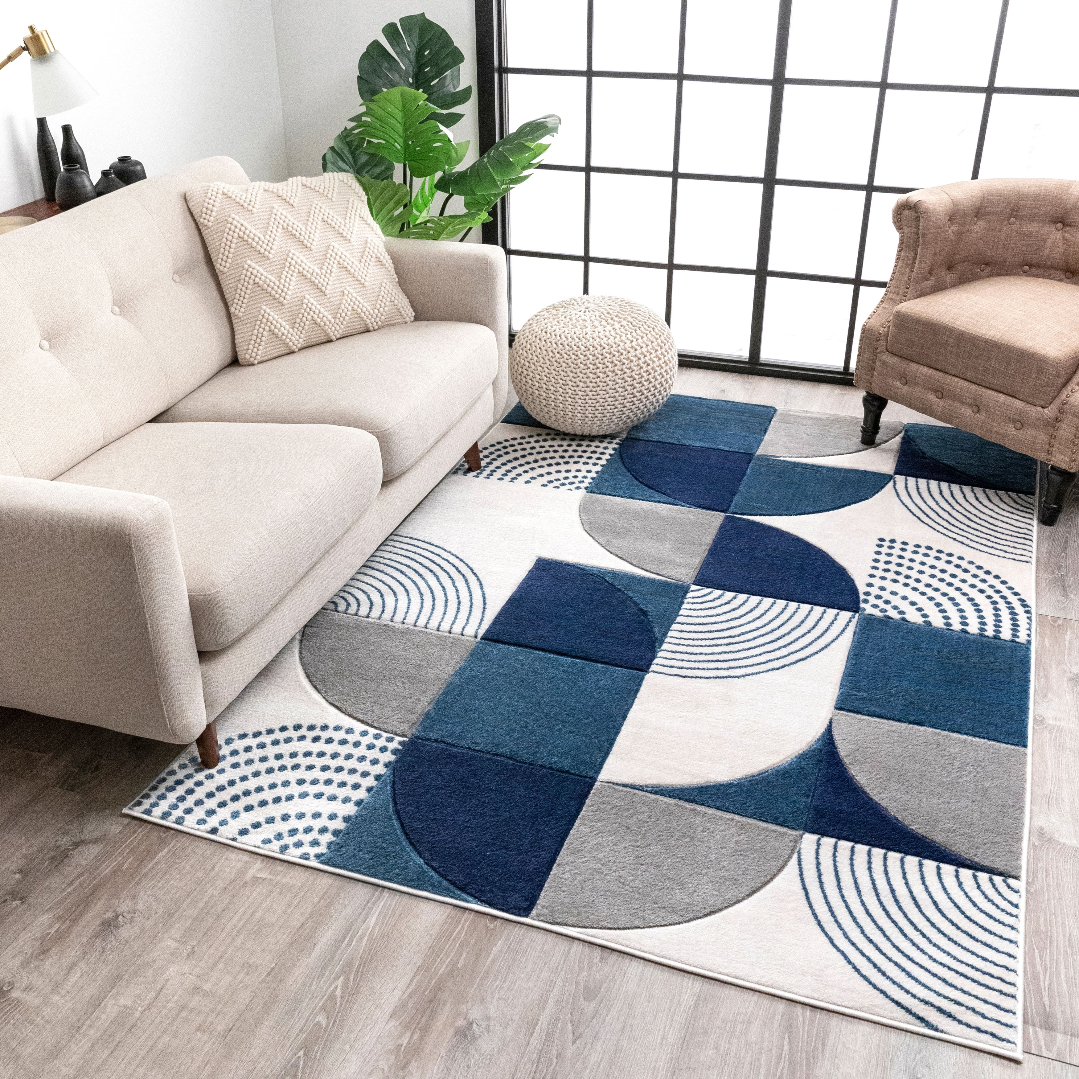 Well Woven Maggie Blue Modern Geometric Dots & Boxes Pattern Area Rug