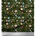 thumbnail image 1 of Soimoi Green Cotton Poplin Fabric Artistic Floral Printed Fabric 1 Yard 56 Inch Wide, 1 of 3
