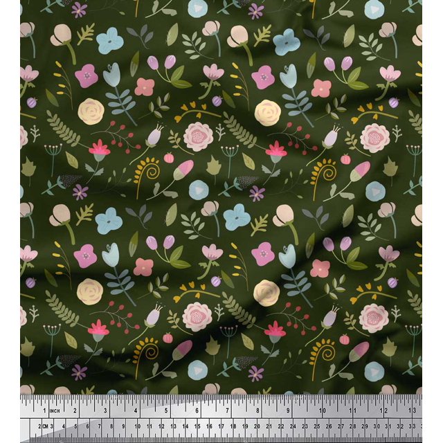 Soimoi Green Heavy Satin Fabric Artistic Floral Decor Fabric Printed Yard 54 Inch Wide