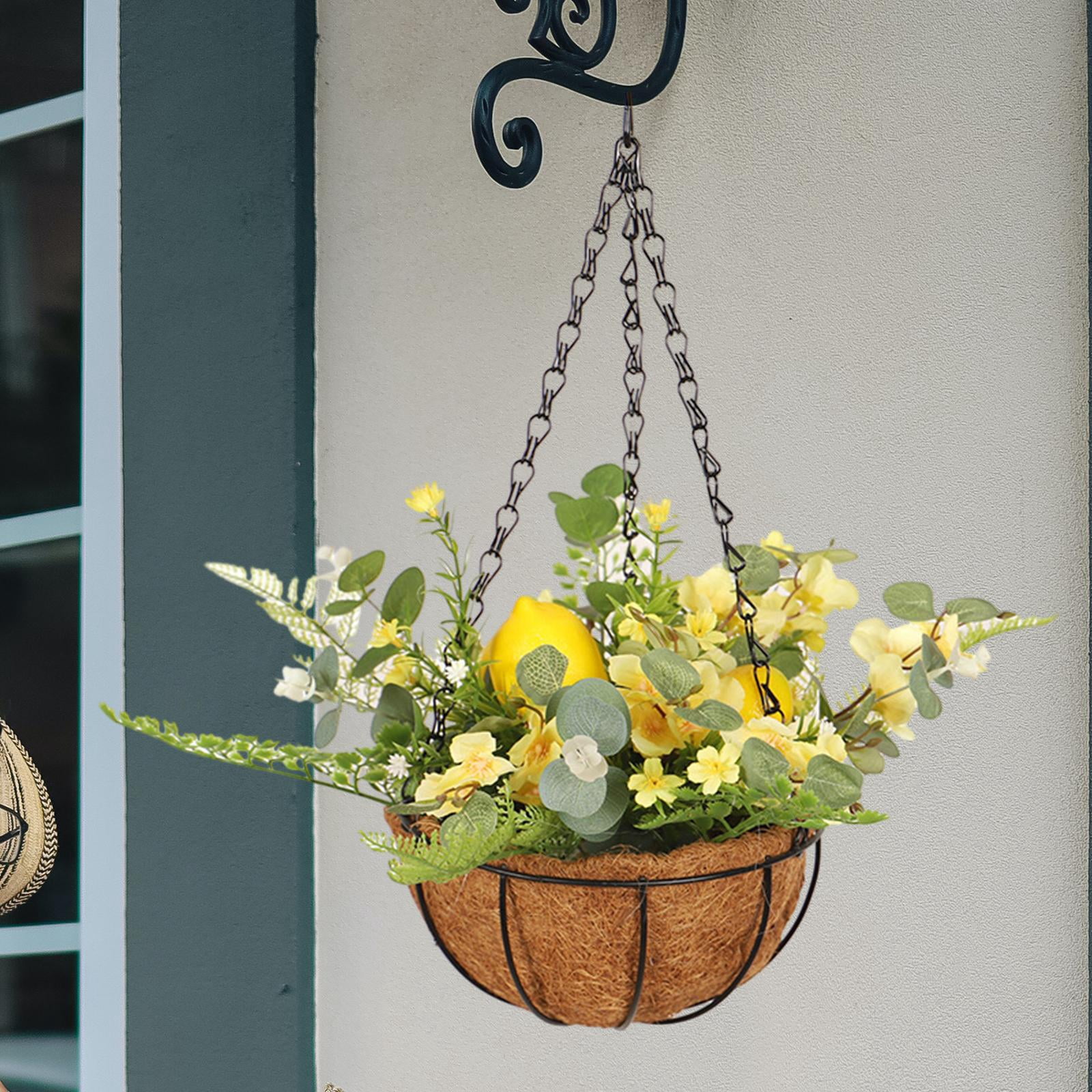 Artificial Flowers Basket, Fake Hanging Plant Decor Hanging Basket Chain Flower Pot for Patio, Balcony, Yard, Indoor Outdoor