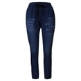 thumbnail image 4 of Fjofpr Clothing Jeans for Women Stretchy Jeans for Women Trendy High Waisted Jeans for Women Women Summer Elastic Plus Loose Casual Drawstring Plus Cropped, 4 of 7