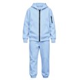 thumbnail image 4 of Girls Sweatsuit 2 Piece Sets Causal Zip Up Hoodie Sweatshirt and Sweatpants Girls Fashion Fall Winter Y2k Matching Set Light Blue 11-12 Years, 4 of 8