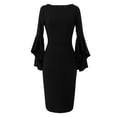 thumbnail image 4 of QIPOPIQ Robe Moulante Crayon pour Femme Tenue de Bureau Modeste pour le Travail Mini-Robe Manches Longues Évasées Formelle Invitée de Mariage Cocktail Robes de Fête Été Liquidation, 4 of 5