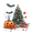 Red Halloween Trees, variant on Yayeee 6 PCS Drink Coasters with Holder Set Woven Absorbent Round Tabletop Hot Pad, Gray Halloween Cat