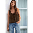 thumbnail image 3 of Women Summer Boho Tie Front Tops Lace Beach Button Down Tank Top Sleeveless Mesh Chiffon Crop Tops Y2k Clothes 2025 Dark Brown S, 3 of 6