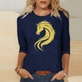 thumbnail image 2 of YUGYXL Women Horse T-Shirt Casual 3/4 Sleeve Tops Horse Gifts for Girls Animal Lovers Wildlife Shirts Navy L, 2 of 5