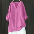 thumbnail image 2 of Blusa holgada con botones para mujer: camisa de manga larga y color liso, top informal con cuello en V para el trabajo o el fin de semana, tallas S-5XL., 2 of 4