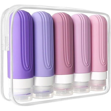 Travel Bottles for Toiletries 5 Pack TSA Approved Travel Size Containers 3oz Leak Proof Refillable Travel Accessories for Shampoo Conditioner BPA Free Travel Bottles with Toiletry Bag