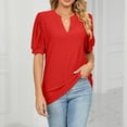thumbnail image 4 of Womens Shirts Blouse Women's Fashion V-neck Solid Colour T-shirt Hollow Bubble Sleeve Loose Top, 4 of 6
