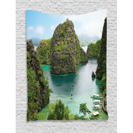 Ocean Island Decor Wall Hanging Tapestry, Landscape Of Majestic Cliff In Philippines Wild Hot Nature Resort Off Picture, Bedroom Living Room Dorm Accessories, By (Best Way To Cool Off A Hot Room)
