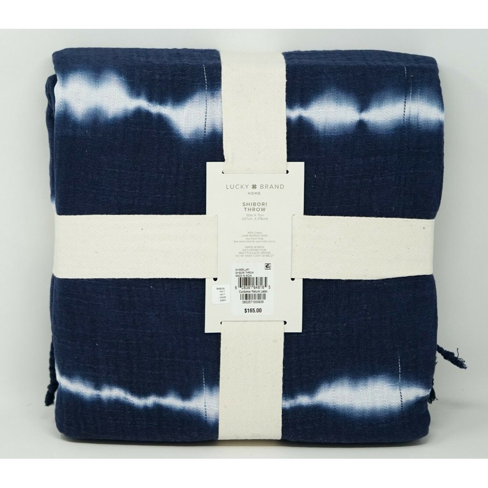 Lucky Brand Shibori Hand Tiedye Cotton 50" x 70" Throw Blanket Rinse