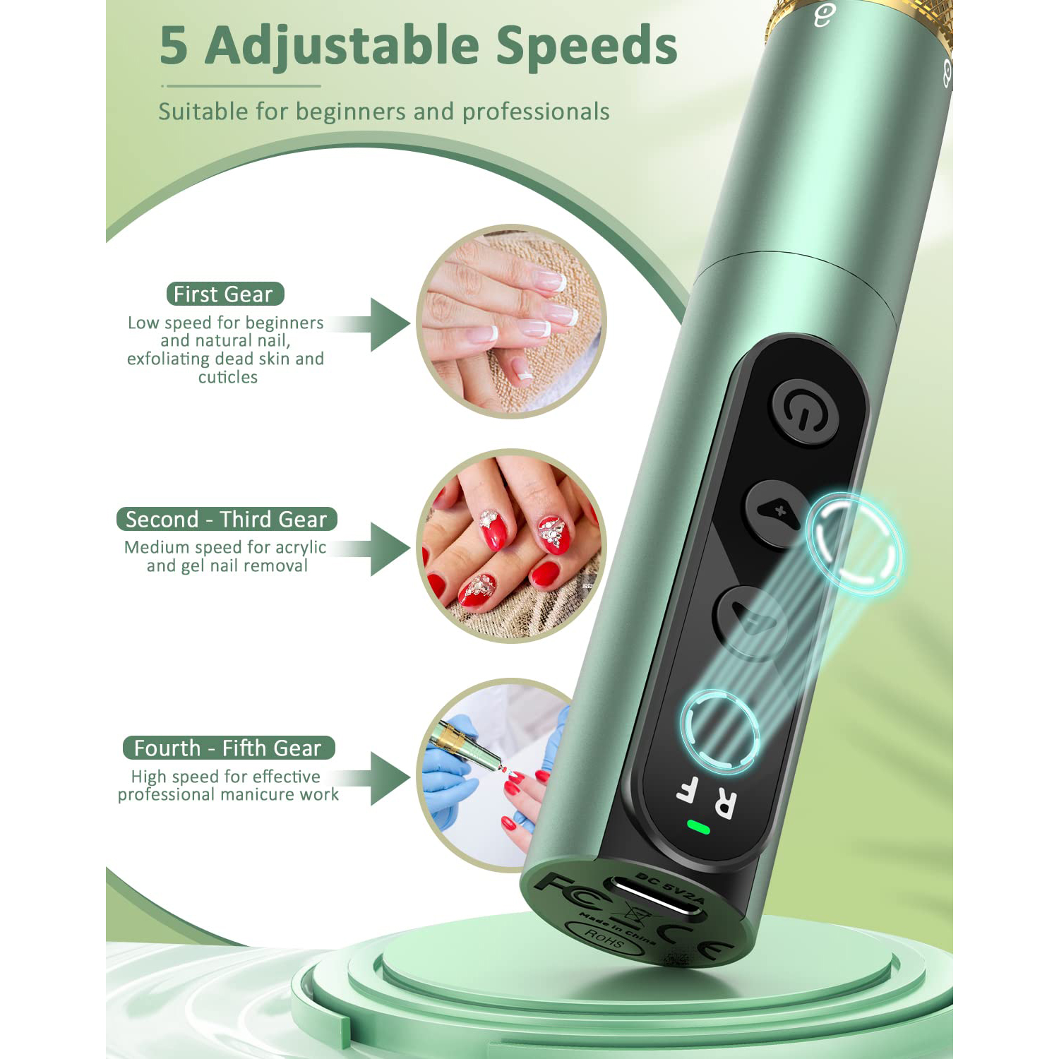 Portable Electric Nail Drill, Inbuty Professional Cordless Nail Drill Kit 35000 RPM Forward & Reverse Design Nail File Set for Acrylic Nails/DIY Manicure & Pedicure