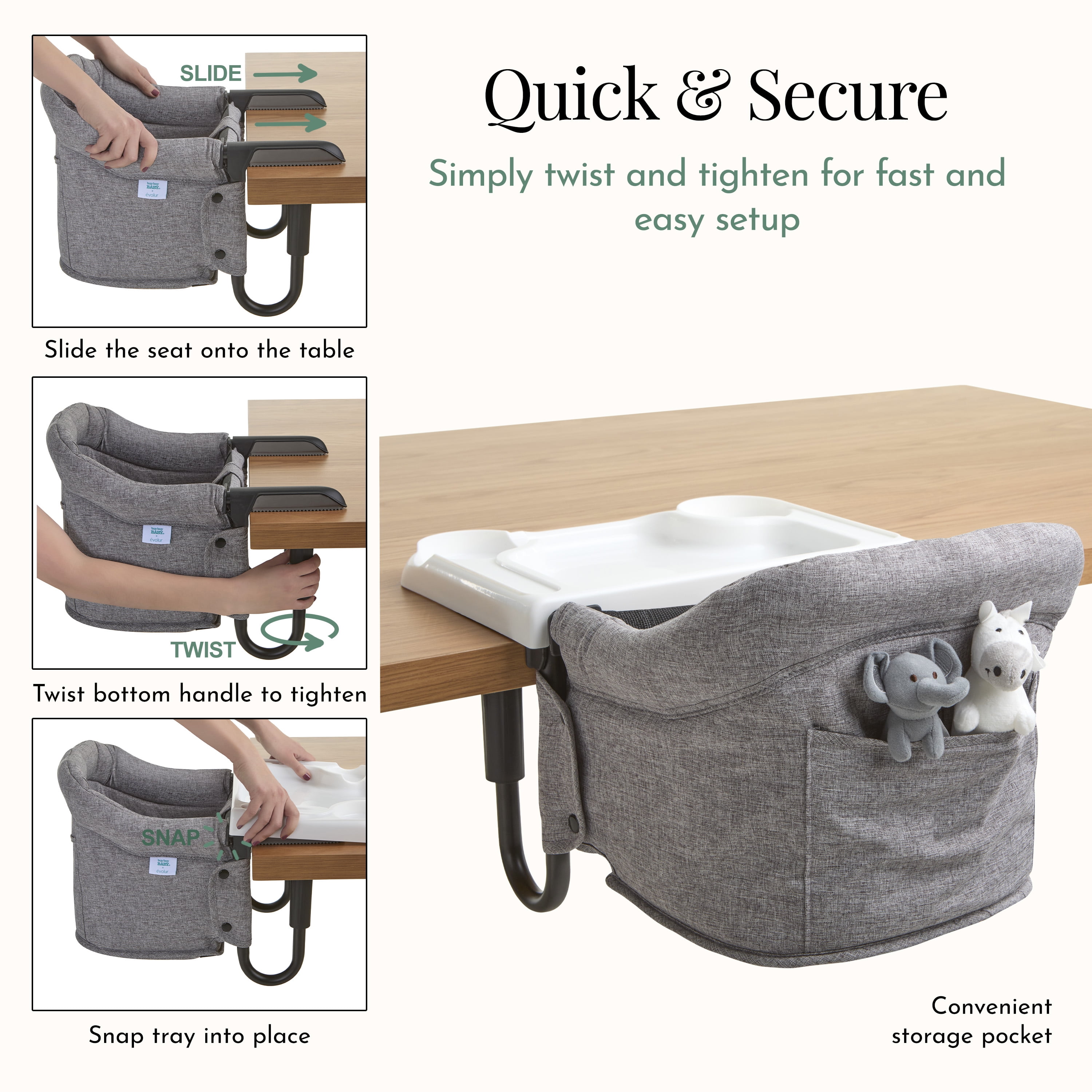 Chaise de table confortable Evolur Clamp On, grise