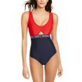 thumbnail image 2 of Tommy Hilfiger NAVY/RED Essential One-Piece Elastic Logo Swimsuit, US X-Small, 2 of 4